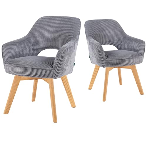DUBI Möbel Esszimmerstühle 2er Set 360° drehbar mit Taschenfederkern, hoher Sitzkomfort, bis 150 kg belastbar, abriebfester Stoff Grau, Eiche Massivholzgestell geölt (Natur), Mika-Mara von DUBI Möbel
