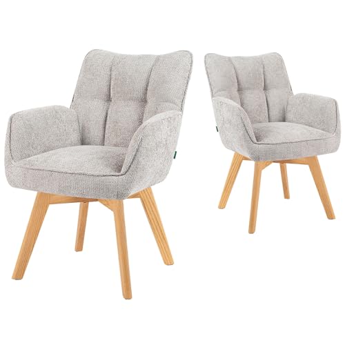 DUBI Möbel Esszimmerstühle 2er Set 360° drehbar mit Taschenfederkern, hoher Sitzkomfort, bis 150 kg belastbar, abriebfester Stoff Hellgrau, Eiche Massivholzgestell geölt (Natur), Mika-Ella von DUBI Möbel