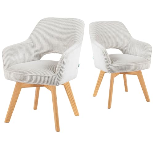 DUBI Möbel Esszimmerstühle 2er Set 360° drehbar mit Taschenfederkern, hoher Sitzkomfort, bis 150 kg belastbar, abriebfester Stoff Hellgrau, Eiche Massivholzgestell geölt (Natur), Mika-Mara von DUBI Möbel