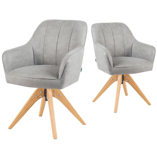 DUBI Möbel Esszimmerstühle 2er Set 360° drehbar mit Taschenfederkern, hoher Sitzkomfort, bis 150 kg belastbar, abriebfester Stoff Hellgrau, Eiche Massivholzgestell geölt (Natur), Mika-Noah von DUBI Möbel