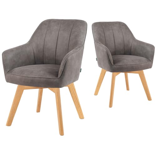 DUBI Möbel Esszimmerstühle 2er Set 360° drehbar mit Taschenfederkern, hoher Sitzkomfort, bis 150 kg belastbar, abriebfester Stoff Taupe, Eiche Massivholzgestell geölt (Natur), Mika-Enno von DUBI Möbel