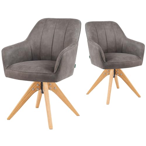 DUBI Möbel Esszimmerstühle 2er Set 360° drehbar mit Taschenfederkern, hoher Sitzkomfort, bis 150 kg belastbar, abriebfester Stoff Taupe, Eiche Massivholzgestell geölt (Natur), Mika-Noah von DUBI Möbel