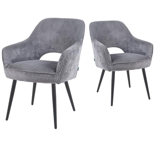 DUBI Möbel Esszimmerstühle 2er Set mit Taschenfederkern, hoher Sitzkomfort, bis 150 kg belastbar, Cord-Stoff Grau, Robustes schwarzes Metallgestell, modernes Design, Modell Mika-Runa von DUBI Möbel