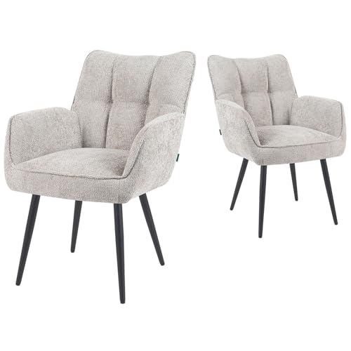 DUBI Möbel Esszimmerstühle 2er Set mit Taschenfederkern, hoher Sitzkomfort, bis 150 kg belastbar, Stoff Hellgrau, Robustes schwarzes Metallgestell, modernes Design, Modell Mika-Miro von DUBI Möbel