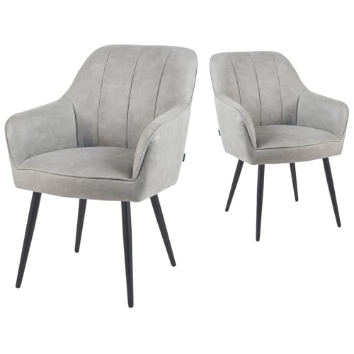 DUBI Möbel Esszimmerstühle 2er Set mit Taschenfederkern, hoher Sitzkomfort, bis 150 kg belastbar, Vintage Lederoptik Hellgrau, Robustes schwarzes Metallgestell, modernes Design, Modell Mika-Pia von DUBI Möbel