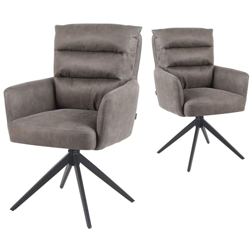 DUBI Möbel Esszimmerstühle 2er Set 360° drehbar mit Taschenfederkern, hoher Sitzkomfort, bis 150 kg belastbar, Lederoptik Taupe, Robustes Metall-Kreuzgestell, Zeitloses Design, Modell Mika-Alva von DUBI Möbel