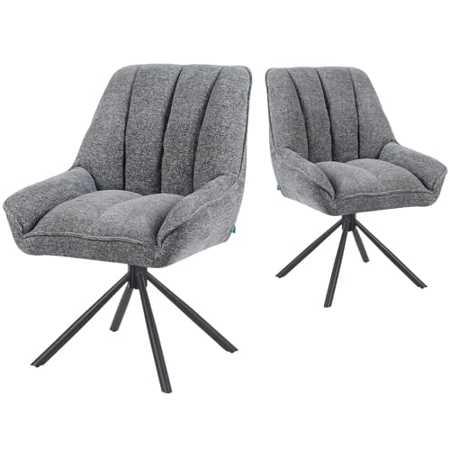DUBI Möbel Esszimmerstühle 2er Set 360° drehbar mit Taschenfederkern, hoher Sitzkomfort, bis 150 kg belastbar, Stoff Grau, Robustes Metall-Kreuzgestell, modernes Design, Modell Mika-Mira von DUBI Möbel