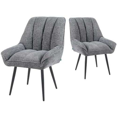 DUBI Möbel Esszimmerstühle 2er Set mit Taschenfederkern, hoher Sitzkomfort, bis 150 kg belastbar, Stoff Grau, Robustes schwarzes Metallgestell, modernes Design, Modell Mika-Tara von DUBI Möbel
