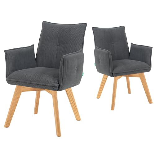 DUBI Möbel Esszimmerstühle 2er Set 360° drehbar mit Taschenfederkern, hoher Sitzkomfort, bis 150 kg belastbar, Feincord Anthrazit, Massivholzgestell aus Eiche, klassisches Design, Modell Mika-Tom DUBI Möbel Esszimmerstühle 2er Set 360° drehbar mit Taschenfederkern, hoher Sitzkomfort, bis 150 kg belastbar, Feincord Anthrazit, Massivholzgestell aus Eiche, klassisches Design, Modell Mika-Tom von DUBI Möbel