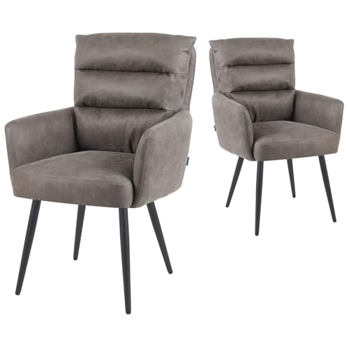 DUBI Möbel Esszimmerstühle 2er Set mit Taschenfederkern, hoher Sitzkomfort, bis 150 kg belastbar, Vintage Lederoptik Taupe, Robustes schwarzes Metallgestell, modernes Design, Modell Mika-Yann von DUBI Möbel
