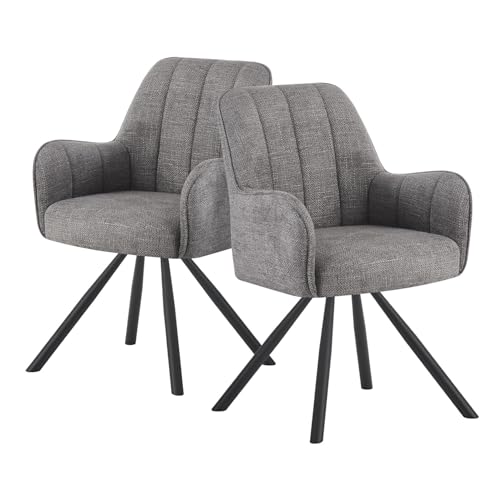 DUBI Möbel Esszimmerstuhl Thomas, Esszimmerstühle drehbar Armlehnstuhl Küchenstuhl Polsterstuhl Schreibtischstuhl Schminkstuhl für Esszimmer Küche Wohnzimmer Büro, Grau, 2 Stück, 21104-RD15F-B01 von DUBI Möbel