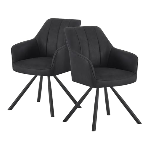 DUBI Möbel Esszimmerstuhl Thomas, Esszimmerstühle drehbar Armlehnstuhl Küchenstuhl Polsterstuhl Schreibtischstuhl Schminkstuhl für Esszimmer Küche Wohnzimmer Büro, Schwarz, 2 Stück, 21103-YU16-B01 von DUBI Möbel