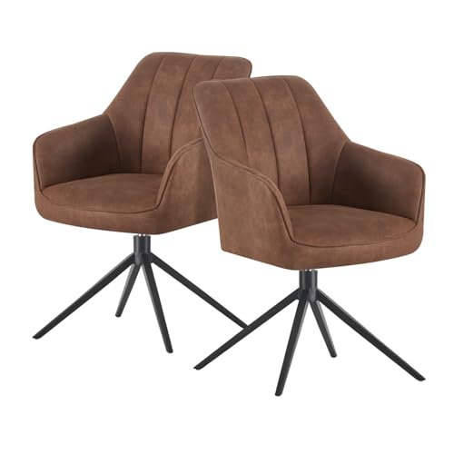 DUBI Möbel Esszimmerstuhl Thomas, Esszimmerstühle drehbar Armlehnstuhl Küchenstuhl Polsterstuhl Schreibtischstuhl Schminkstuhl für Esszimmer Küche Wohnzimmer Büro, Braun, 2 Stück, 21103-YU42-B05 von DUBI Möbel