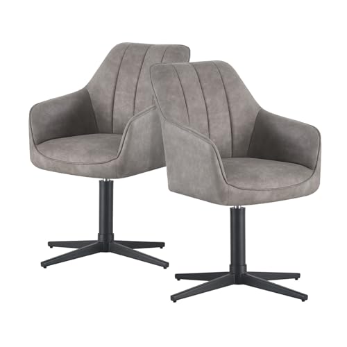 DUBI Möbel Esszimmerstuhl Thomas, Esszimmerstühle drehbar Armlehnstuhl Küchenstuhl Polsterstuhl Schreibtischstuhl Schminkstuhl für Esszimmer Küche Wohnzimmer Büro, Grau, 2 Stück, 21103-YU09-B02 von DUBI Möbel