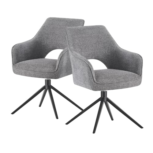 DUBI Möbel Esszimmerstuhl Thomas-Anna 2er Set | Armlehnenstuhl Polsterstuhl Federkernpolsterung drehbar für Küche, Wohnzimmer, Esszimmer Büro | Retro Design | Grau, 2 Stück, 21102-RE90-B05 von DUBI Möbel