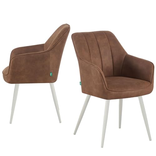 DUBI Möbel Esszimmerstuhl Thomas-SANA 2er Set | Armlehnenstuhl Federkernpolsterung für Küche, Wohnzimmer, Esszimmer Büro | Industrial Design | Wildleder Braun, 2 Stück, 21103-YU42-B07 von DUBI Möbel