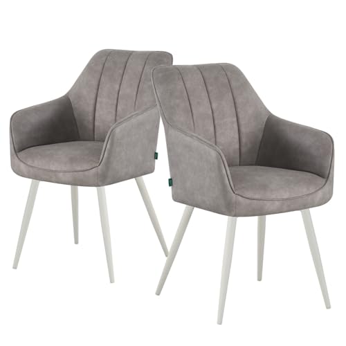 DUBI Möbel Esszimmerstuhl Thomas-SANA 2er Set | Armlehnenstuhl Federkernpolsterung für Küche, Wohnzimmer, Esszimmer Büro | Industrial Design | Wildleder Grau, 2 Stück, 21103-YU09-B07 von DUBI Möbel