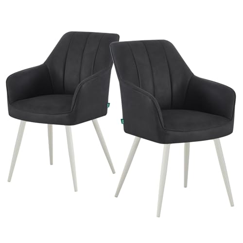 DUBI Möbel Esszimmerstuhl Thomas-SANA 2er Set | Armlehnenstuhl Federkernpolsterung für Küche, Wohnzimmer, Esszimmer Büro | Industrial Design | Wildleder Schwarz, 2 Stück,21103-YU16-B07 von DUBI Möbel