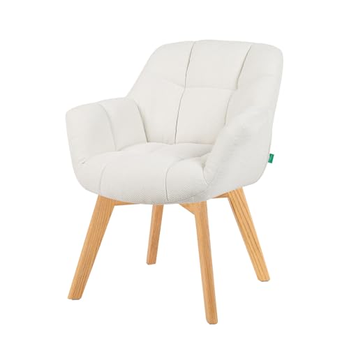 DUBI Möbel Mika-AVA Esszimmerstuhl drehbar – Eiche massiv geölt Natur, 360°-Drehgestell, mit Armlehnen, Komfortpolsterung, abriebfester Stoff Creme, bis 150 kg, Schminksessel, skandinavisch von DUBI Möbel