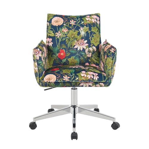 DUBI Möbel Mika-Cleo Bürostuhl drehbar & höhenverstellbar – 360° verchromter 5-Stern-Fuß mit Rollen, Armlehnen, Komfortpolsterung, Stoff Blumen von DUBI Möbel