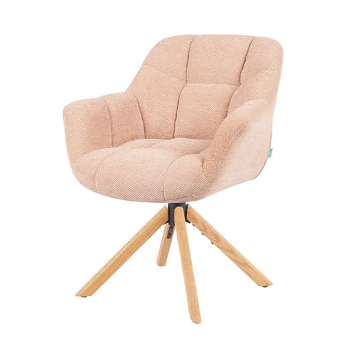 DUBI Möbel Mika-NEA Esszimmerstuhl drehbar – Eiche massiv geölt Natur, 360°-Drehgestell, mit Armlehnen, Komfortpolsterung, abriebfester Stoff Rosa, bis 150 kg, Schminksessel, skandinavisch von DUBI Möbel