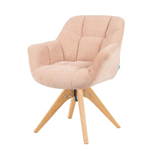 DUBI Möbel Mika-Nele Esszimmerstuhl drehbar – Eiche massiv geölt Natur, 360°-Drehgestell, mit Armlehnen, Komfortpolsterung, abriebfester Stoff Rosa, bis 150 kg, Schminksessel, skandinavisch von DUBI Möbel