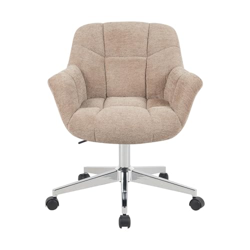 DUBI Möbel Mika-Nio Bürostühle 2er-Set – drehbar & höhenverstellbar, 360°-5-Stern-Fuß mit Rollen, verchromtes Metallgestell, Komfortpolsterung mit Armlehnen, Stoff Beige, bis 150 kg je Stuhl von DUBI Möbel