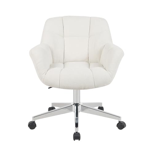 DUBI Möbel Mika-Nio Bürostühle 2er-Set – drehbar & höhenverstellbar, 360°-5-Stern-Fuß mit Rollen, verchromtes Metallgestell, Komfortpolsterung mit Armlehnen, Stoff Creme, bis 150 kg je Stuhl von DUBI Möbel