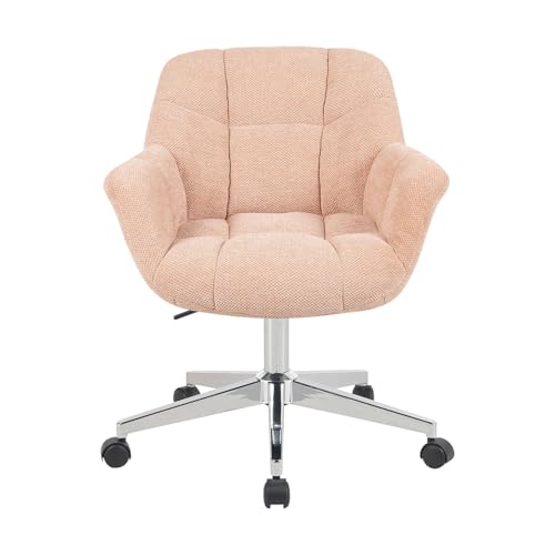 DUBI Möbel Mika-Nio Bürostühle 2er-Set – drehbar & höhenverstellbar, 360°-5-Stern-Fuß mit Rollen, verchromtes Metallgestell, Komfortpolsterung mit Armlehnen, Stoff Rosa, bis 150 kg je Stuhl, von DUBI Möbel