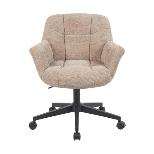DUBI Möbel Mika-Nuri Bürostühle 2er-Set – drehbar & höhenverstellbar, 360° Gasfeder, 5-Stern-Fuß mit Rollen, Metall matt-schwarz pulverbeschichtet, Komfortpolsterung mit Armlehnen,Beige von DUBI Möbel