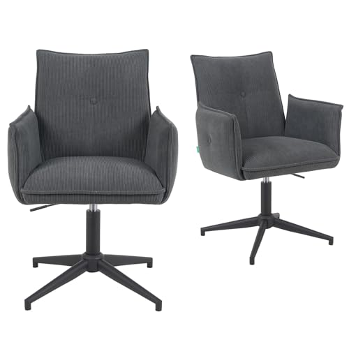 DUBI Möbel 2er Set Esszimmerstühle höhenverstellbar, Bürostühle, Konferenzstühle, 360° drehbar mit Taschenfederkern, ergonomisch gepolstert, Metallgestell, Feincord Anthrazit, Modell Mika-Till von DUBI Möbel