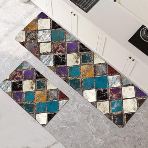 DUBTEDHOU Küchenfußboden, Küchenteppich-Set, 2er-Pack, Mehrfarbig, mehrere Größen(40x60cm+40x120cm(15.75x23.62in+15.75x47.24in)) von DUBTEDHOU