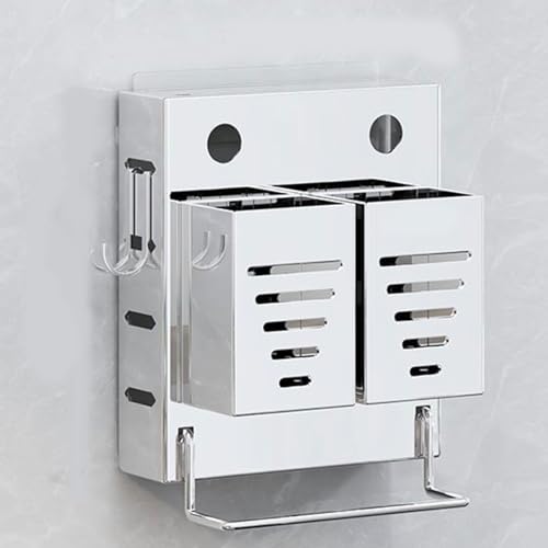 DUBTEDHOU Küchenutensilien-Halter, Wandhalterung Utensilienhalter mit Haken Messer Aufbewahrungsbox Besteck Abtropffläche Rack for Küche Esszimmer(Silver) von DUBTEDHOU