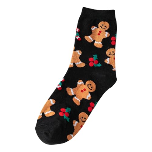 DUBTEDHOU Wärme Strümpfe im Winter, Damen Baumwollsocken mit Weihnachtsdruck, 3 Stück, mehrfarbig(Black 3 pairs) von DUBTEDHOU