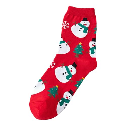 DUBTEDHOU Wärme Strümpfe im Winter, Damen Baumwollsocken mit Weihnachtsdruck, 3 Stück, mehrfarbig(Red 3 pairs) von DUBTEDHOU