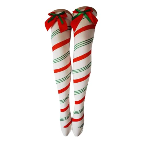 DUBTEDHOU Wärme Strümpfe im Winter, Damen Overknee-Socken mit Weihnachtsschleife, mehrfarbig, Universalgröße(A triple double) von DUBTEDHOU