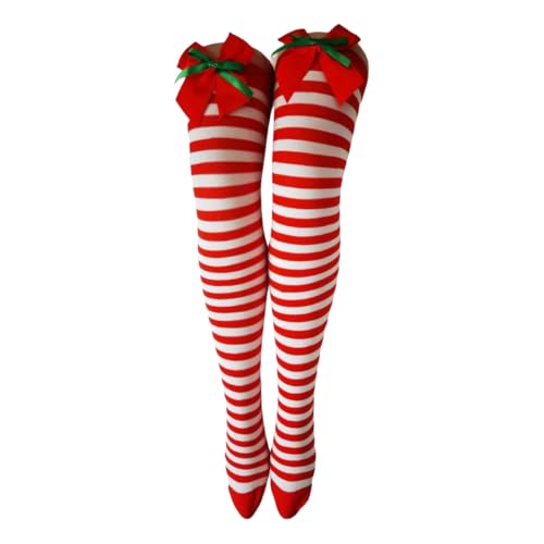 DUBTEDHOU Wärme Strümpfe im Winter, Damen Overknee-Socken mit Weihnachtsschleife, mehrfarbig, Universalgröße(C triple double) von DUBTEDHOU