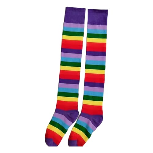 DUBTEDHOU Wärme Strümpfe im Winter, Damen Overknee Thermosocken Rainbow D, Lila oder Rot, 3er Pack(Purple 3 pairs) von DUBTEDHOU