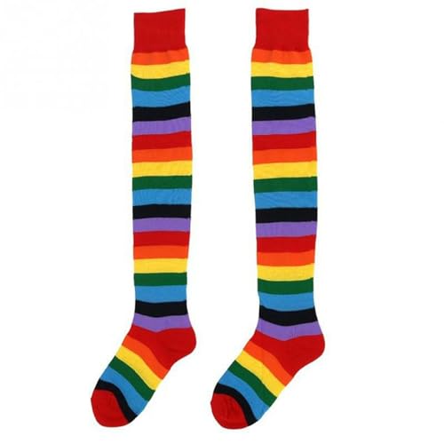 DUBTEDHOU Wärme Strümpfe im Winter, Damen Overknee Thermosocken Rainbow D, Lila oder Rot, 3er Pack(Red 3 pairs) von DUBTEDHOU