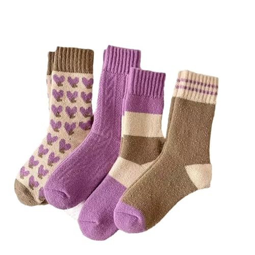 DUBTEDHOU Wärme Strümpfe im Winter, Damen Plüschsocken Mehrfarbig Einheitsgröße 4 Stück(Purple) von DUBTEDHOU