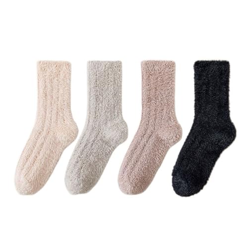 DUBTEDHOU Wärme Strümpfe im Winter, Damen Thermosocken 4er oder 7er Pack Mehrfarbig(4 Pairs A) von DUBTEDHOU