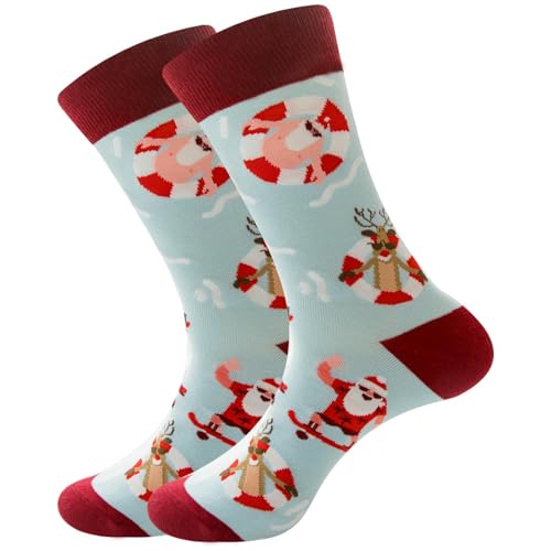 DUBTEDHOU Wärme Strümpfe im Winter, Damen Thermosocken Weihnachtsdruck Mehrfarbig Größe 38-45 5 Stück(B5 Double) von DUBTEDHOU