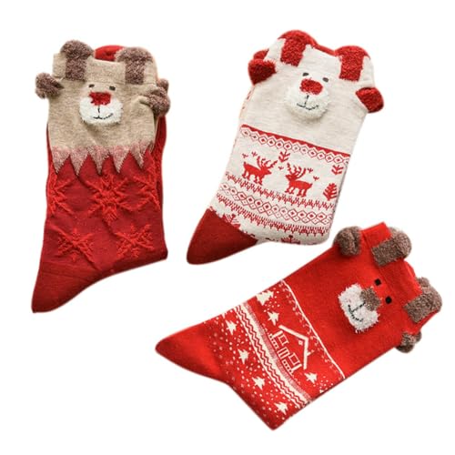 DUBTEDHOU Wärme Strümpfe im Winter, Damen Weihnachten 3D Jacquard Wadenlange Socken Baumwolle Mehrfarbig(A3 Double) von DUBTEDHOU