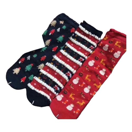 DUBTEDHOU Wärme Strümpfe im Winter, Damen Weihnachten 3D Jacquard Wadenlange Socken Baumwolle Mehrfarbig(B3 Double) von DUBTEDHOU