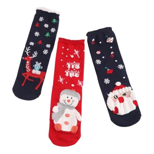 DUBTEDHOU Wärme Strümpfe im Winter, Damen Weihnachten 3D Jacquard Wadenlange Socken Baumwolle Mehrfarbig(D3 Double) von DUBTEDHOU