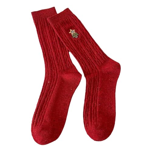 DUBTEDHOU Wärme Strümpfe im Winter, Damen Weihnachts-Wadensocken im 3er-Pack, mehrfarbig(Red 3 Pairs) von DUBTEDHOU