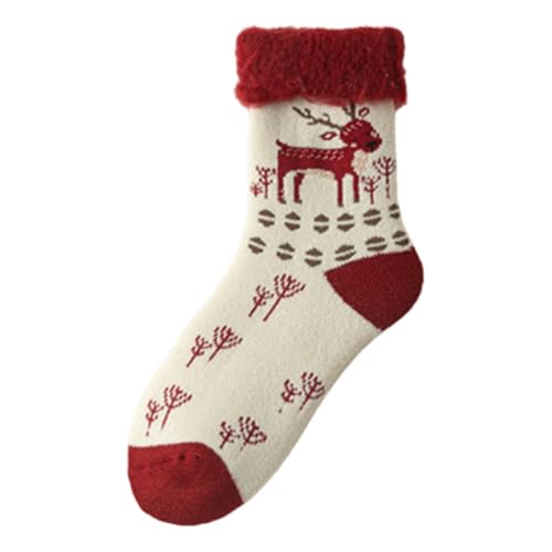 DUBTEDHOU Wärme Strümpfe im Winter, Socken, verdickt, warm, antibakteriell, Plüschfutter, Weihnachtsdruck, mehrfarbig(D3 Double) von DUBTEDHOU