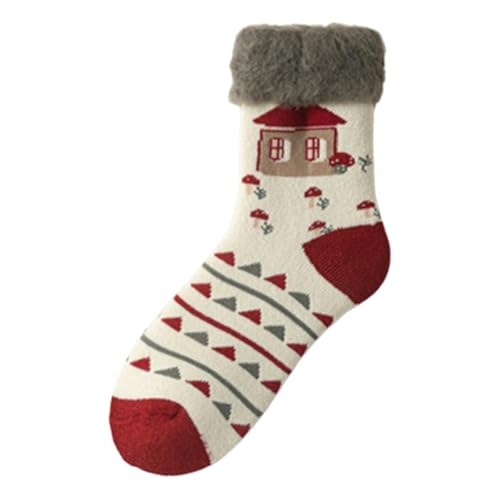 DUBTEDHOU Wärme Strümpfe im Winter, Socken, verdickt, warm, antibakteriell, Plüschfutter, Weihnachtsdruck, mehrfarbig(N3 Double) von DUBTEDHOU