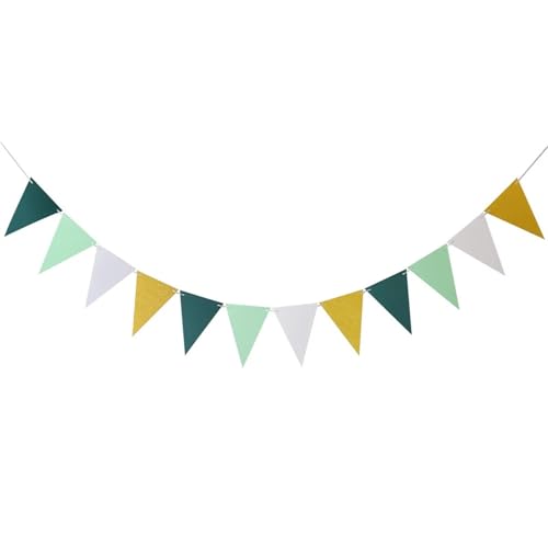 Die Herbstflagge, Packung mit 5 mehrfarbigen Papierdreieck-Wimpelbannern for Partydekoration(Green Gold White) von DUBTEDHOU