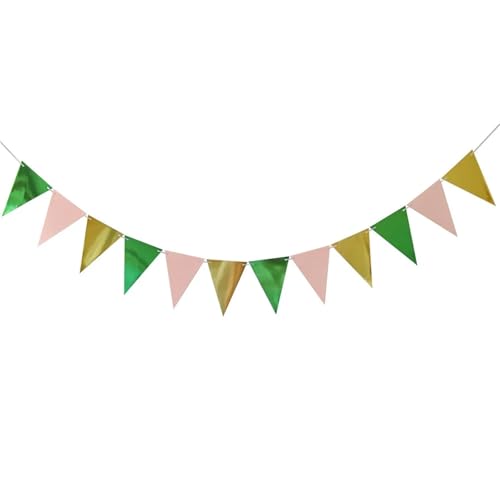 Die Herbstflagge, Packung mit 5 mehrfarbigen Papierdreieck-Wimpelbannern for Partydekoration(Green Pink) von DUBTEDHOU